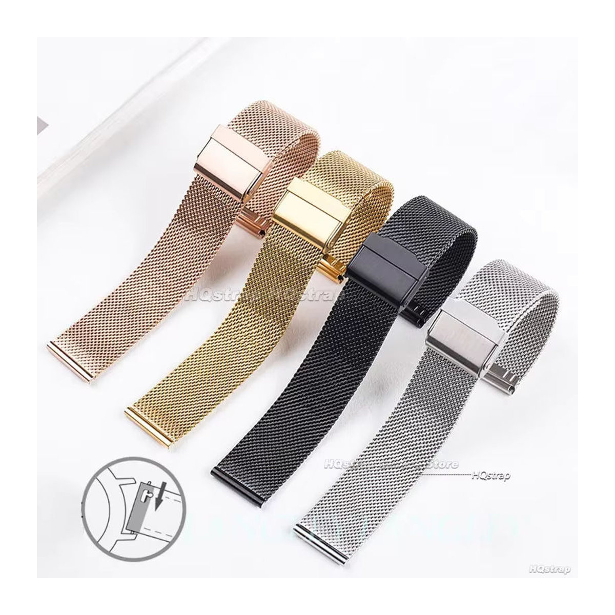 HQstrap Universal Mesh Armband aus Edelstahl mit Schnellverschluss in Silber - Bild 3