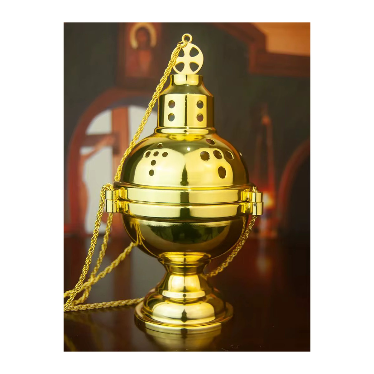 HTISOK Orthodoxes Kirchen-Räuchergefäß aus Metall in Gold, rundes Ritualzubehör für die Kirchendekoration - Bild 4