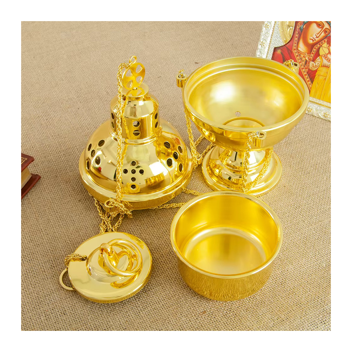 HTISOK Orthodoxes Kirchenräuchergefäß mit Glöckchen in Gold, hängendes Metall-Räuchergefäß für Heimdekoration und Kirche - Bild 1