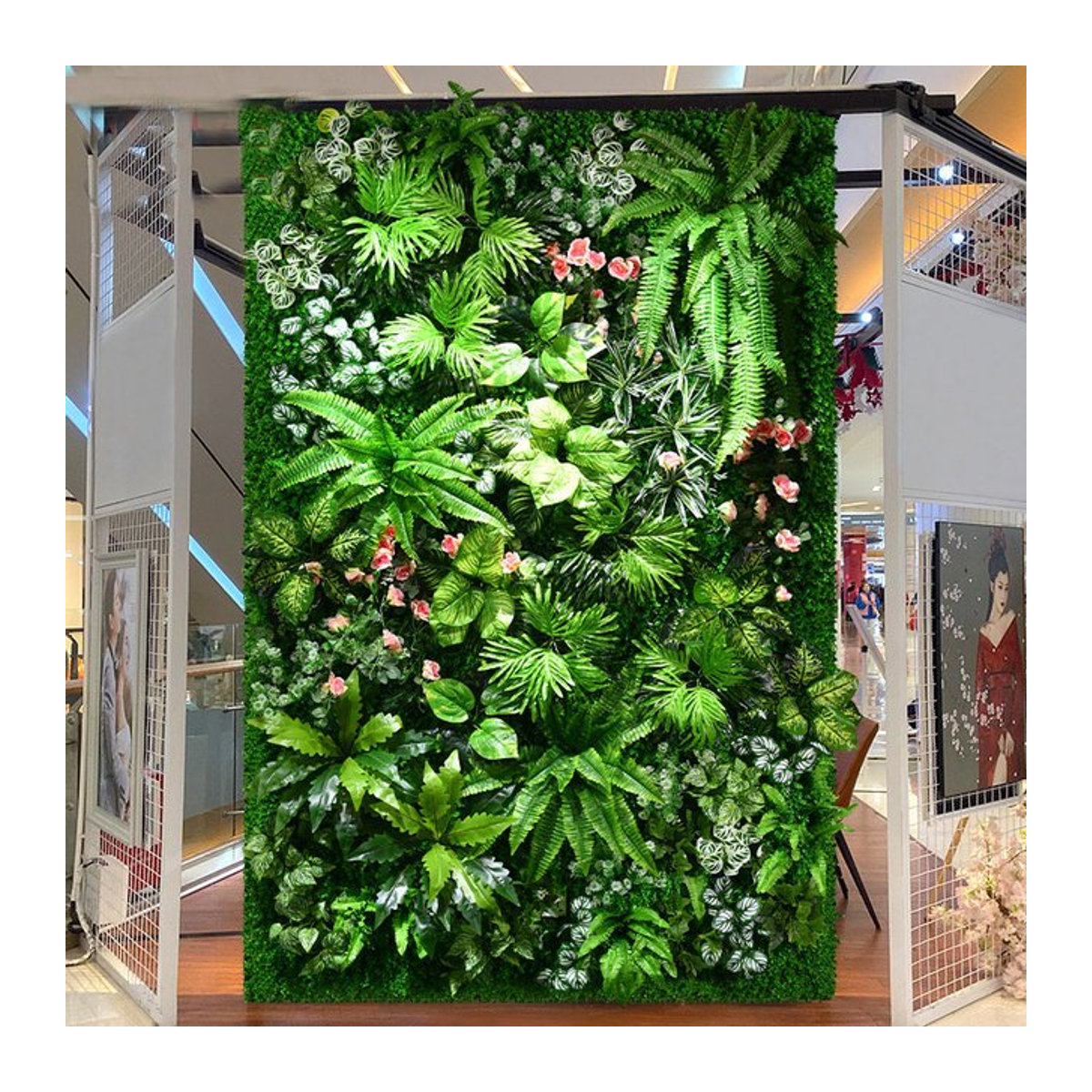 HUA TIAN Künstliche Rattan Pflanze als Wanddekoration in Grün mit Blättern und Gras Mesh für die Wandmontage - Bild 1