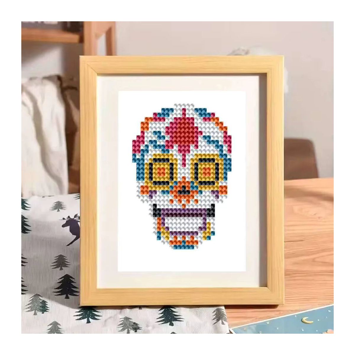 Huacan 12er Set Mini-Diamantgemälde mit Totenkopf- und Maskenmotiven in Mehrfarbig, rundes Mosaik-Set für deine Heimdekoration - Bild 2
