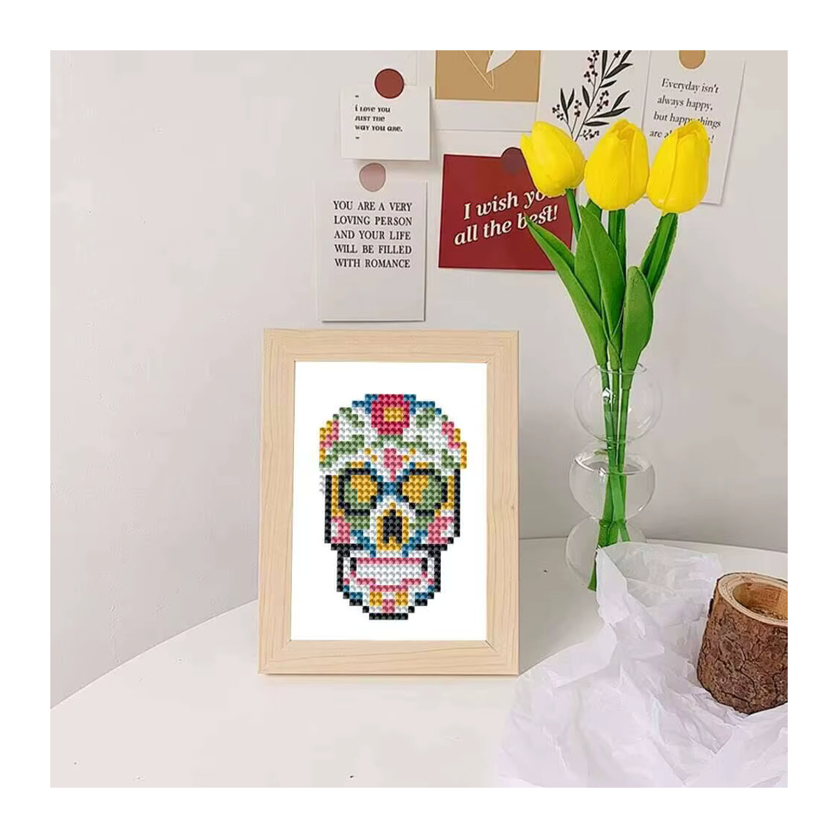 Huacan 12er Set Mini-Diamantgemälde mit Totenkopf- und Maskenmotiven in Mehrfarbig, rundes Mosaik-Set für deine Heimdekoration - Bild 3