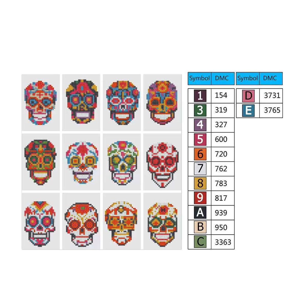 Huacan 12er Set Mini-Diamantgemälde mit Totenkopf- und Maskenmotiven in Mehrfarbig, rundes Mosaik-Set für deine Heimdekoration - Bild 4