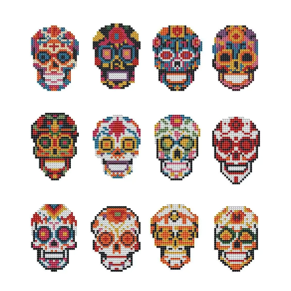 Huacan 12er Set Mini-Diamantgemälde mit Totenkopf- und Maskenmotiven in Mehrfarbig, rundes Mosaik-Set für deine Heimdekoration - Bild 5