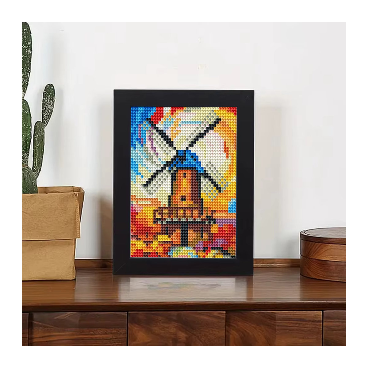 Huacan 12er Set Mini Diamantmalerei Landschaft Windmühle Mosaik Set mit Cartoon Haus in Mehrfarbig - Bild 3