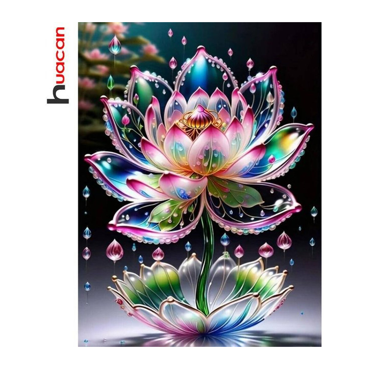 Huacan 5D Diamant-Gemälde Lotusblume als Mosaik-Kunsthandwerk in Mehrfarbig, Rund oder Quadratisch - Bild 1