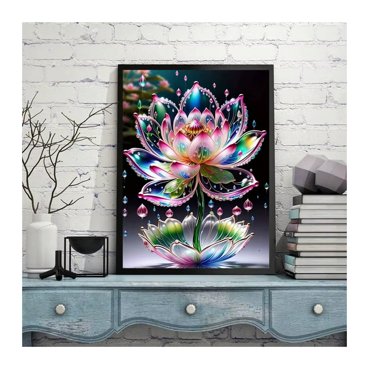 Huacan 5D Diamant-Gemälde Lotusblume als Mosaik-Kunsthandwerk in Mehrfarbig, Rund oder Quadratisch - Bild 3