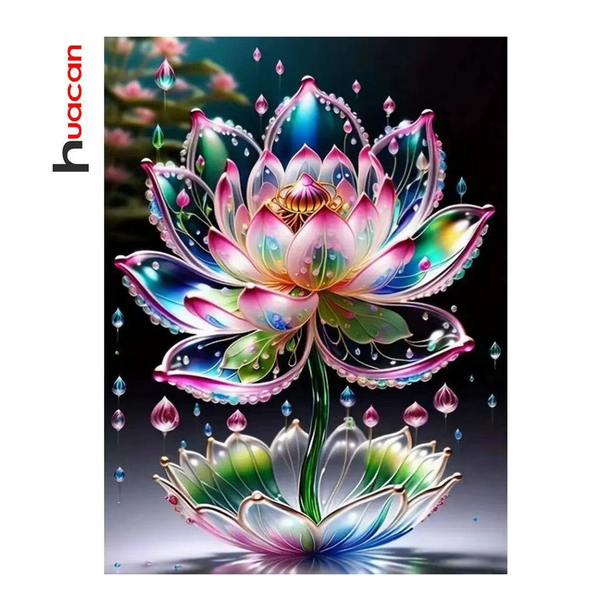 Huacan 5D Diamant-Gemälde Lotusblume als Mosaik-Kunsthandwerk in Mehrfarbig, Rund oder Quadratisch - Bild 4