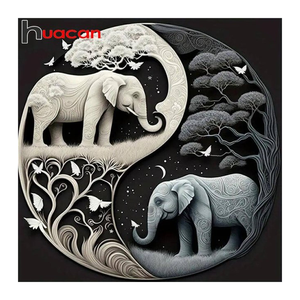 Huacan 5D Diamant-Malerei-Set Elefant Tai Chi Mosaik Wanddekoration mehrfarbig - Bild 1