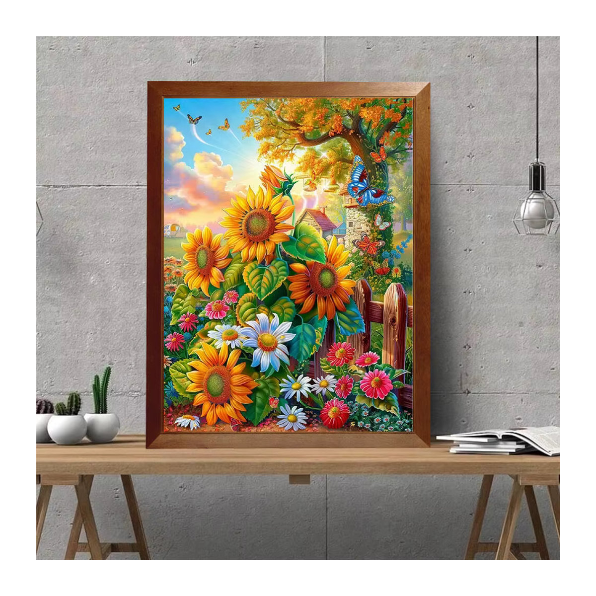 Huacan 5D Diamant-Malerei-Set mit Sonnenblumen und Schmetterlingen, Mehrfarbig, Wandmontiert - Bild 3