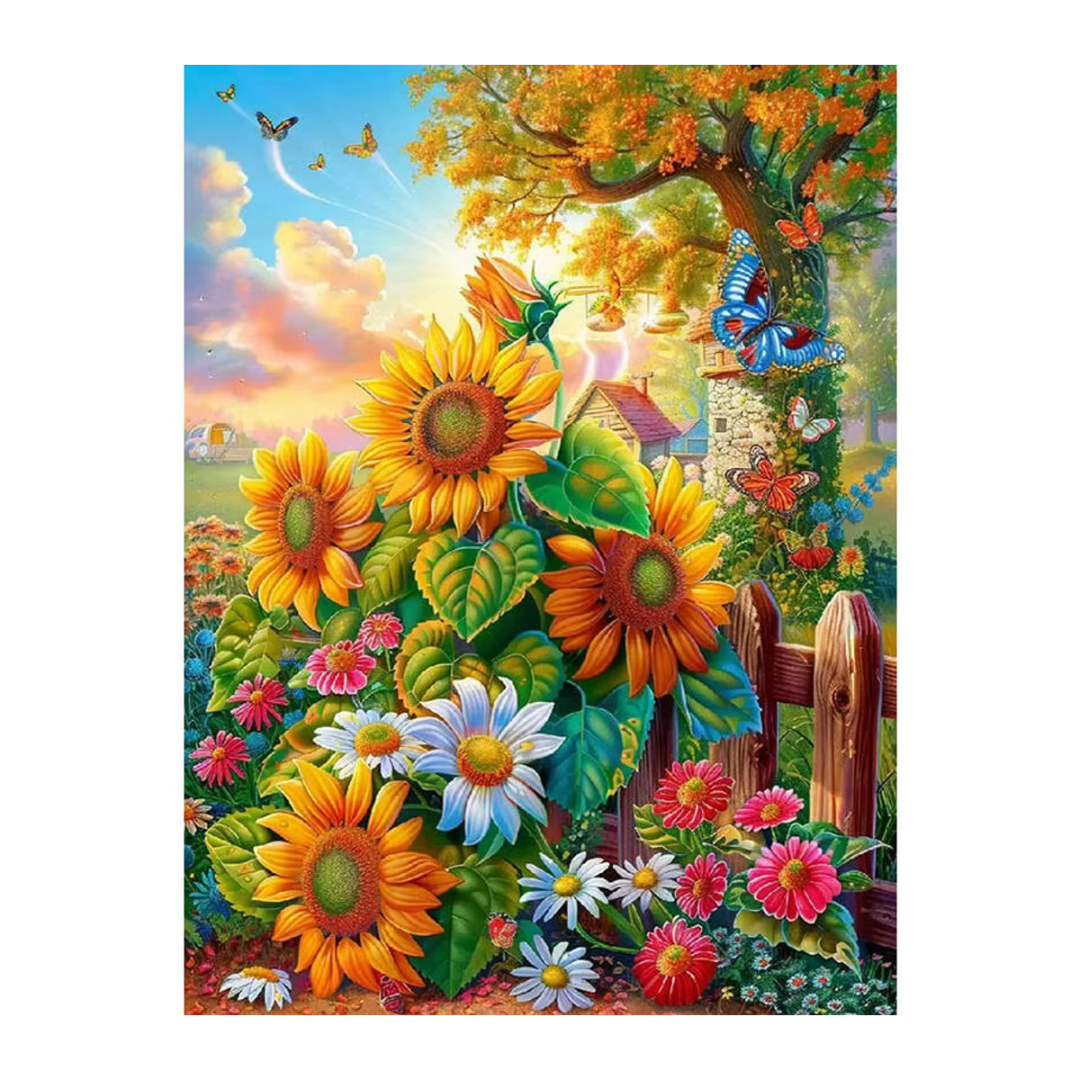 Huacan 5D Diamant-Malerei-Set mit Sonnenblumen und Schmetterlingen, Mehrfarbig, Wandmontiert - Bild 4