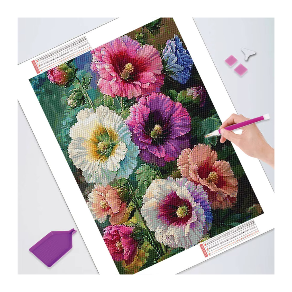 HUACAN 5D Diamant-Malerei-Set Mohnblume mit Frau, rund, mehrfarbig - Bild 3