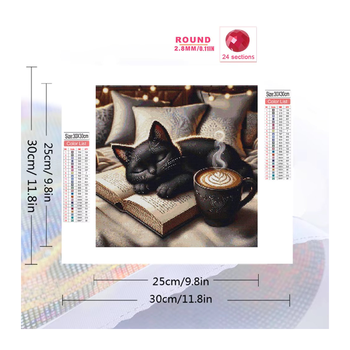 Huacan 5D Diamant-Mosaik Set Cartoon-Katze mit Kaffee-Motiv in Schwarz - Bild 2