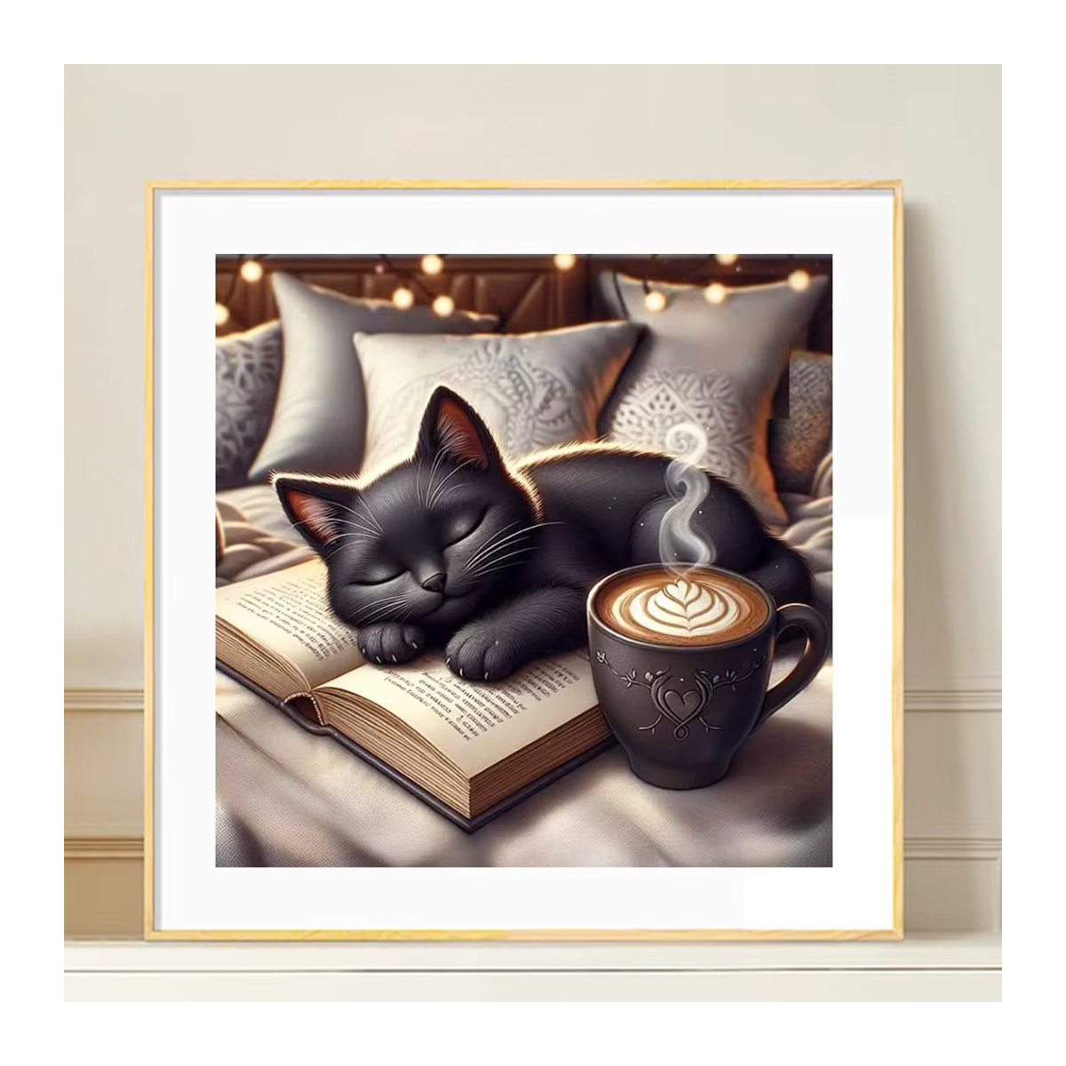 Huacan 5D Diamant-Mosaik Set Cartoon-Katze mit Kaffee-Motiv in Schwarz - Bild 3