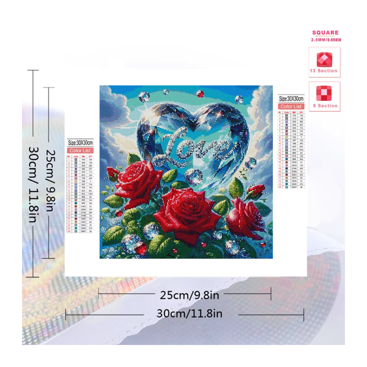 Huacan 5D-Diamantgemälde Herz und Rose als Wanddekoration in Mehrfarbig - Bild 2