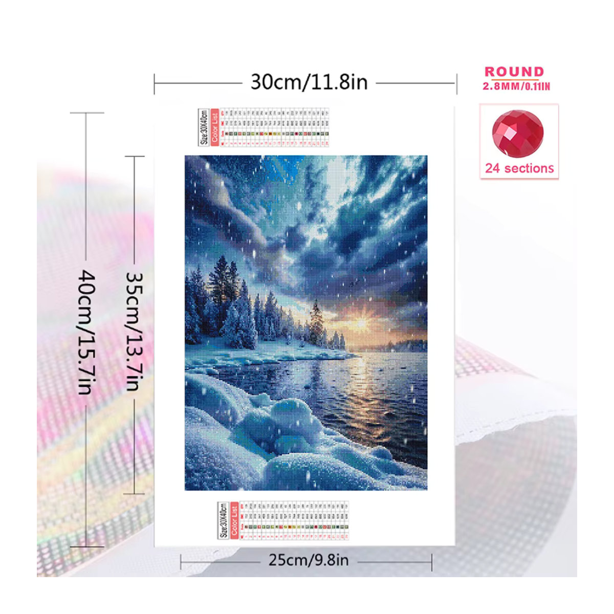 Huacan 5D Diamantmalerei DIY Set Winter Landschaft mit verschneiten Bäumen in Blau, B/H/T: 20 x 30 x 20 cm - Bild 2