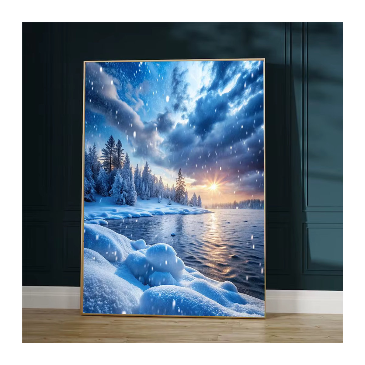 Huacan 5D Diamantmalerei DIY Set Winter Landschaft mit verschneiten Bäumen in Blau, B/H/T: 20 x 30 x 20 cm - Bild 3