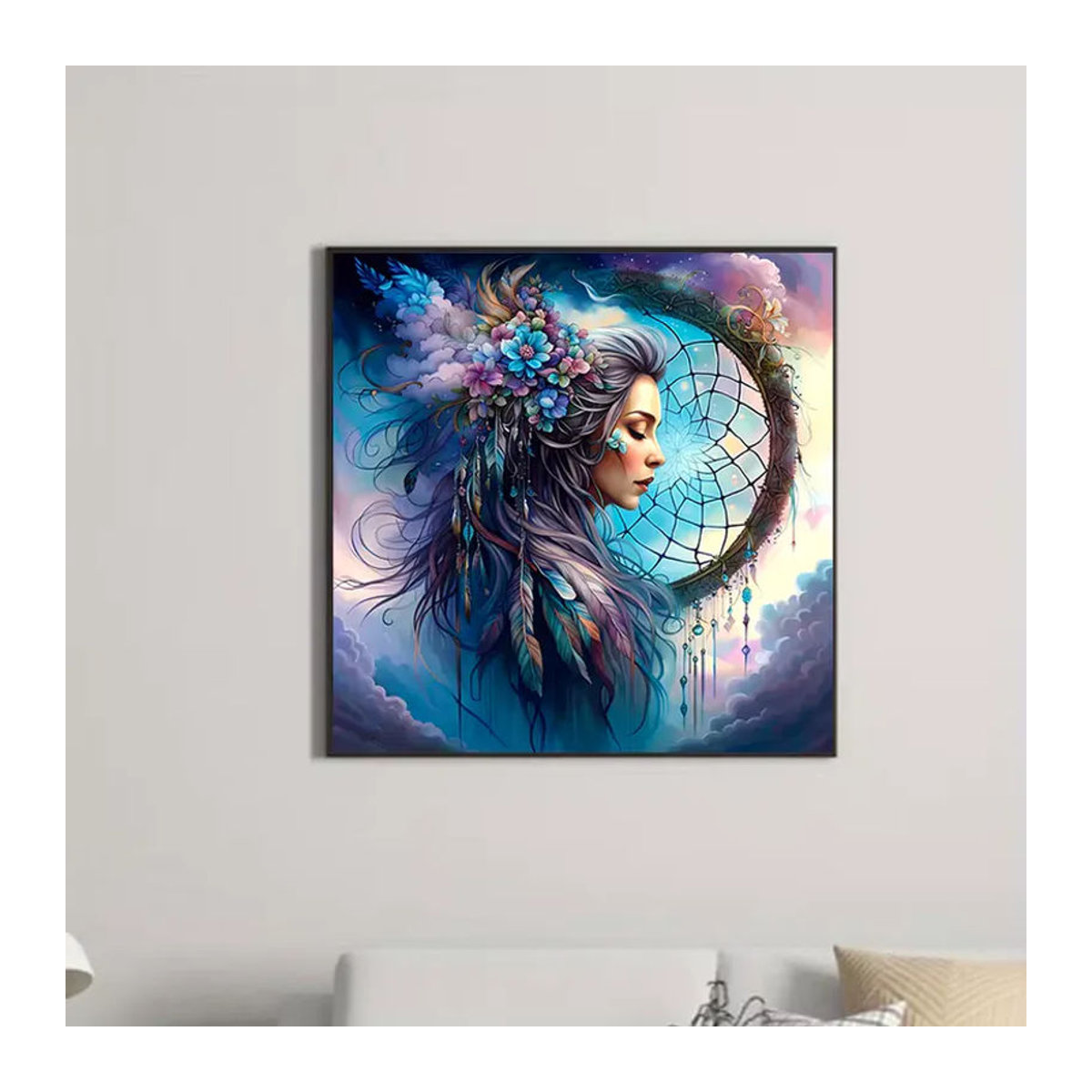 Huacan 5D Diamantmalerei Porträt einer Frau mit Blumen im Bohemian Stil, mehrfarbig, quadratisch - Bild 2