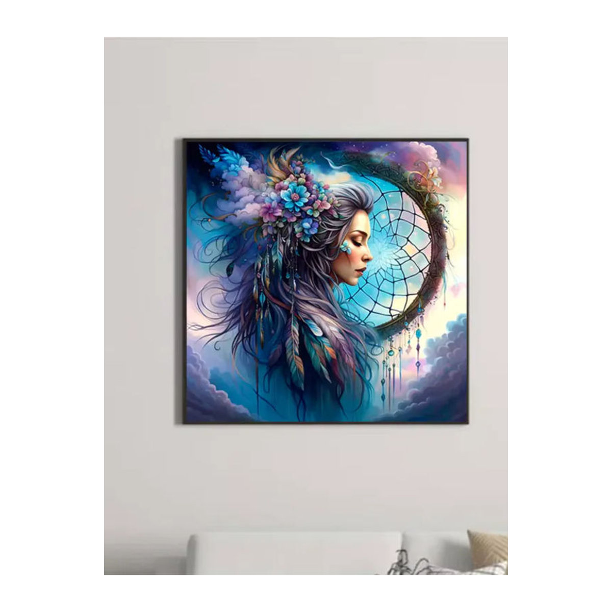 Huacan 5D Diamantmalerei Porträt einer Frau mit Blumen im Bohemian Stil, mehrfarbig, quadratisch - Bild 4
