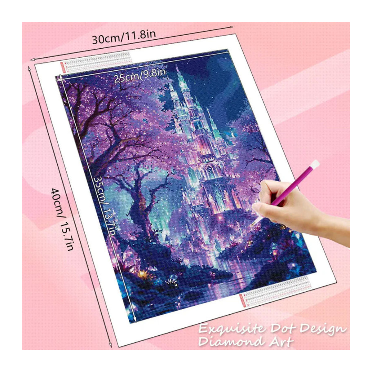 HUACAN 5D Diamantmalerei Schloss-Landschaft in Lila, Diamant-Mosaik Komplettset als Rahmenloses Bild im Hochformat zur Heimdekoration - Bild 2