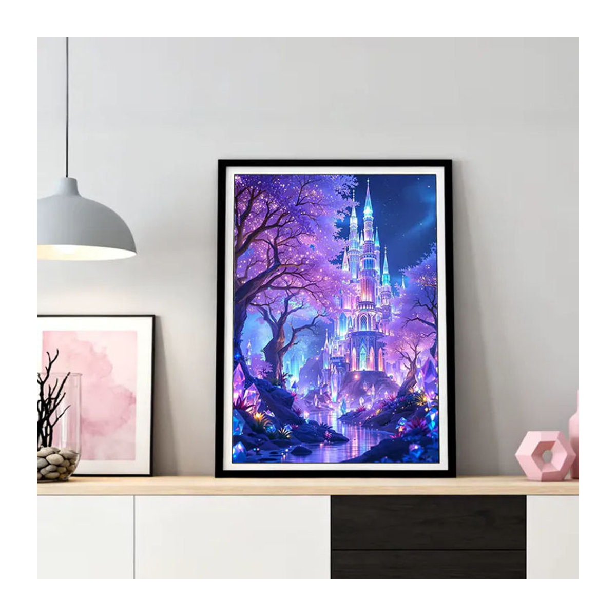 HUACAN 5D Diamantmalerei Schloss-Landschaft in Lila, Diamant-Mosaik Komplettset als Rahmenloses Bild im Hochformat zur Heimdekoration - Bild 3