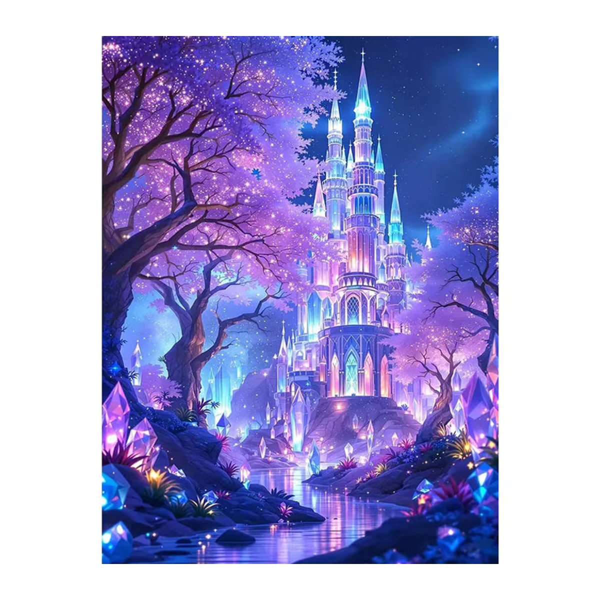 HUACAN 5D Diamantmalerei Schloss-Landschaft in Lila, Diamant-Mosaik Komplettset als Rahmenloses Bild im Hochformat zur Heimdekoration - Bild 4