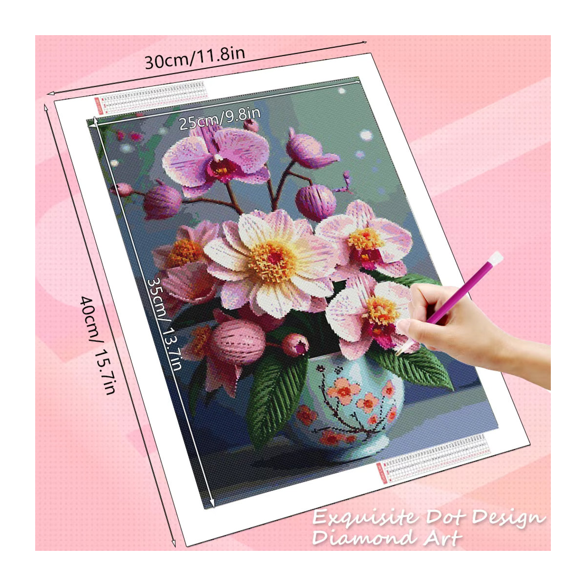 HUACAN 5D Diamantmosaik Orchidee Blume als runde Diamantmalerei in Mehrfarbig für dein Home Decor - Bild 2