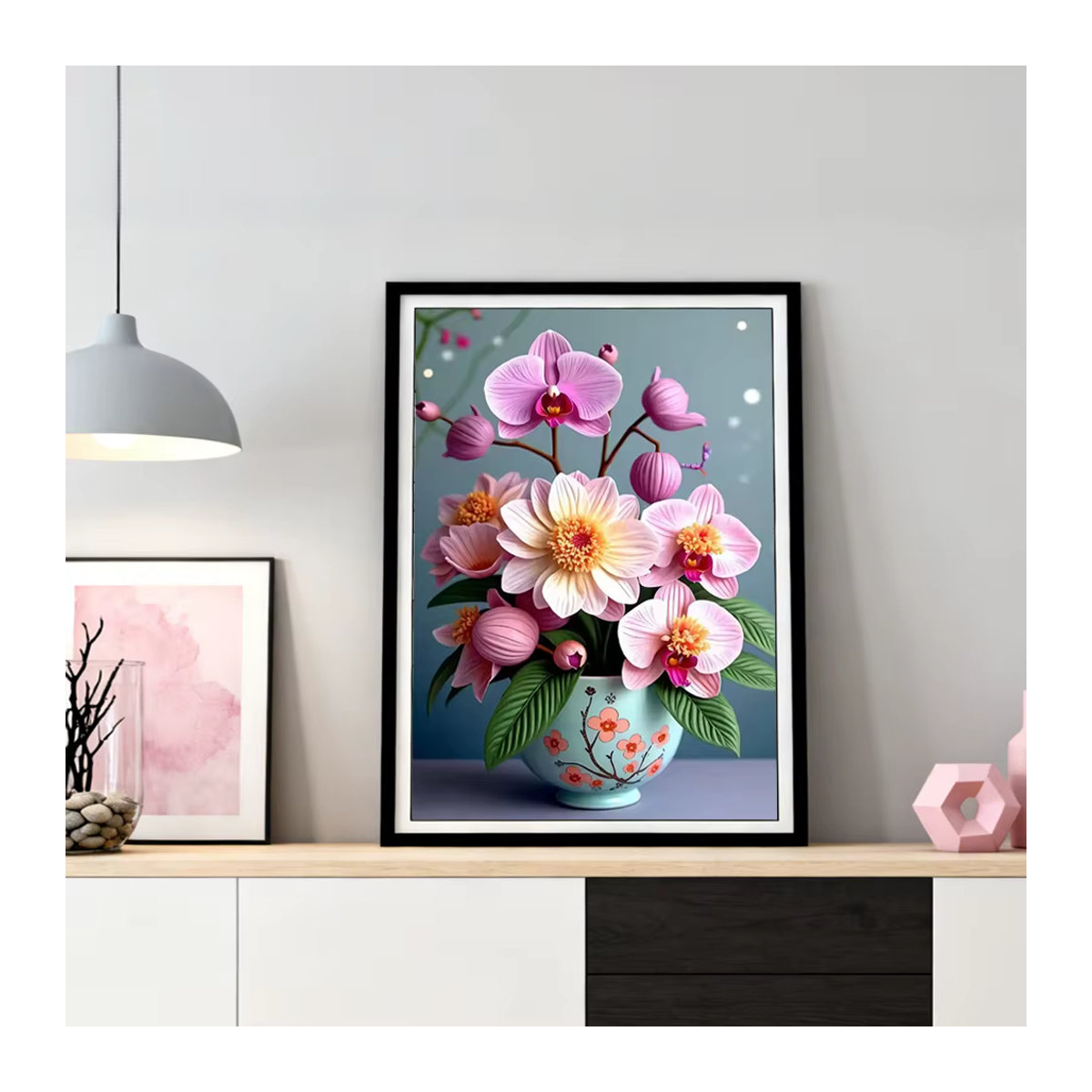 HUACAN 5D Diamantmosaik Orchidee Blume als runde Diamantmalerei in Mehrfarbig für dein Home Decor - Bild 3