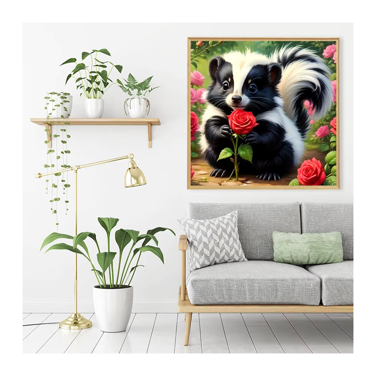 Huacan 5D Diamond Painting Set mit Stinktier und Rosen als Mosaik-Kunstwerk in Mehrfarbig - Bild 3