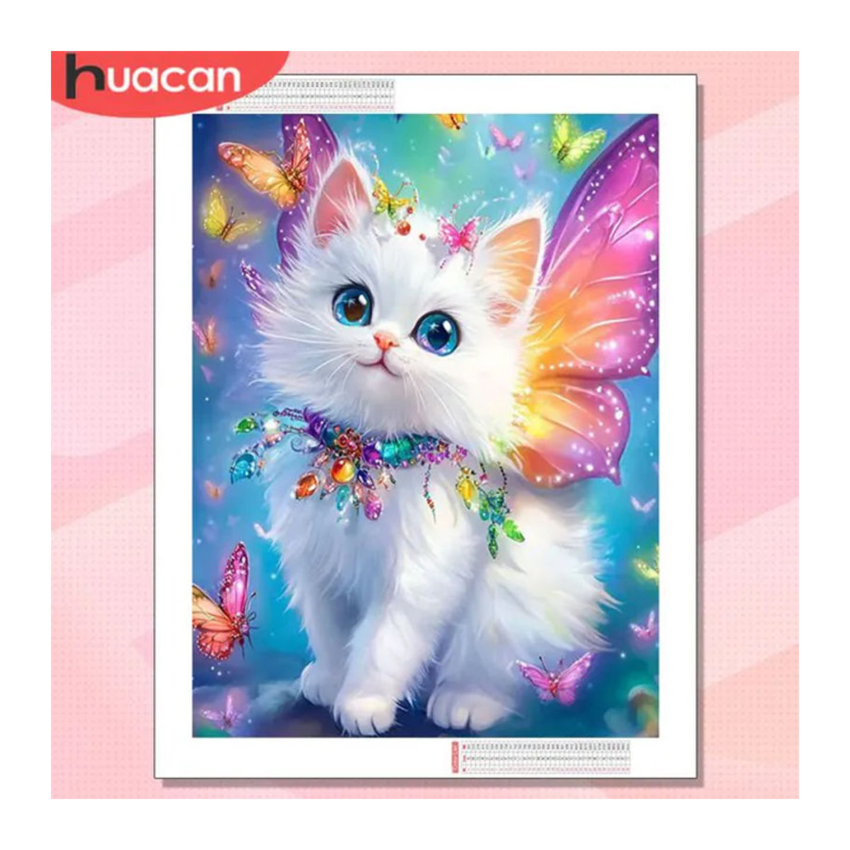 HUACAN 5D DIY Diamant-Mosaik Set mit Katze und Schmetterling, mehrfarbig, quadratisch, Wanddekoration - Bild 1