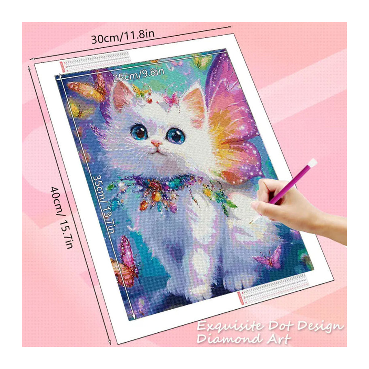 HUACAN 5D DIY Diamant-Mosaik Set mit Katze und Schmetterling, mehrfarbig, quadratisch, Wanddekoration - Bild 2