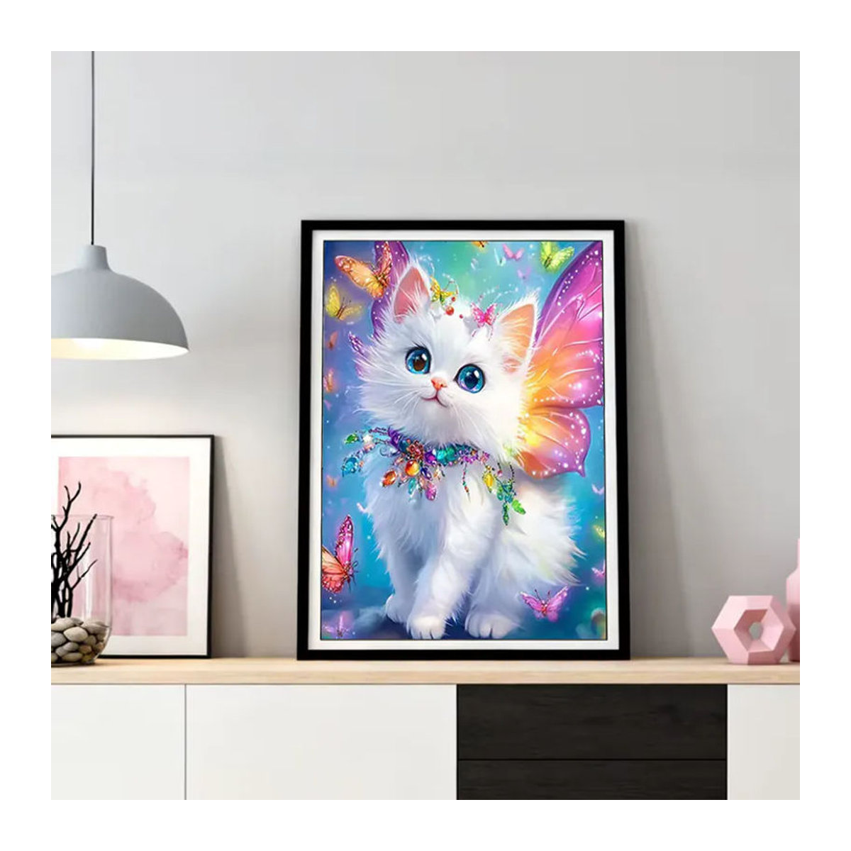 HUACAN 5D DIY Diamant-Mosaik Set mit Katze und Schmetterling, mehrfarbig, quadratisch, Wanddekoration - Bild 3