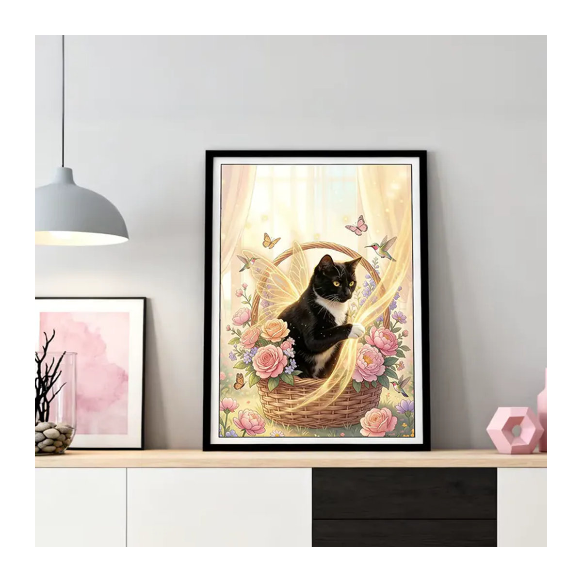 HUACAN 5D DIY Diamantmalerei Katze mit Rose und Pfingstrose als mehrfarbiges Diamantmosaik zur Wanddekoration - Bild 3