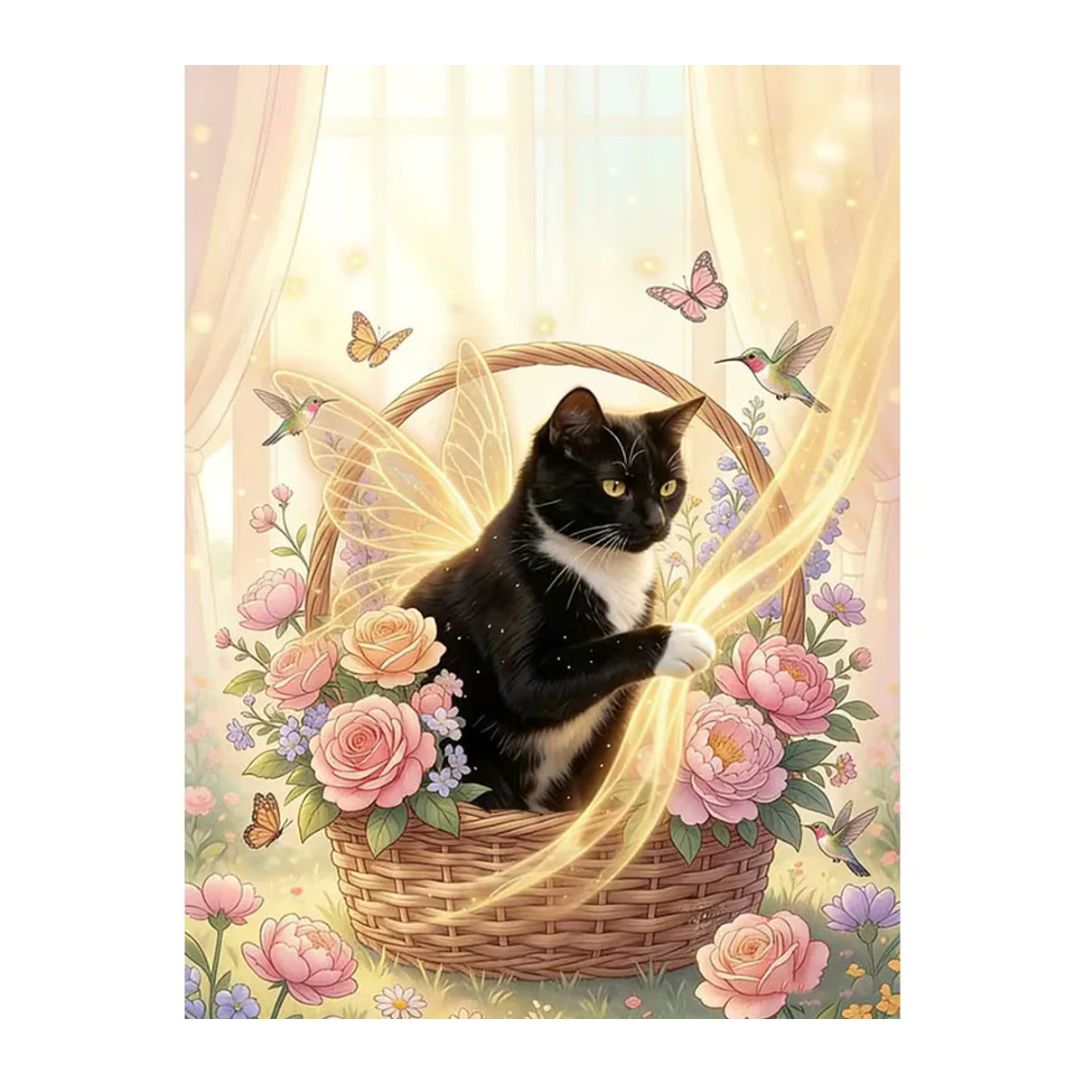HUACAN 5D DIY Diamantmalerei Katze mit Rose und Pfingstrose als mehrfarbiges Diamantmosaik zur Wanddekoration - Bild 5