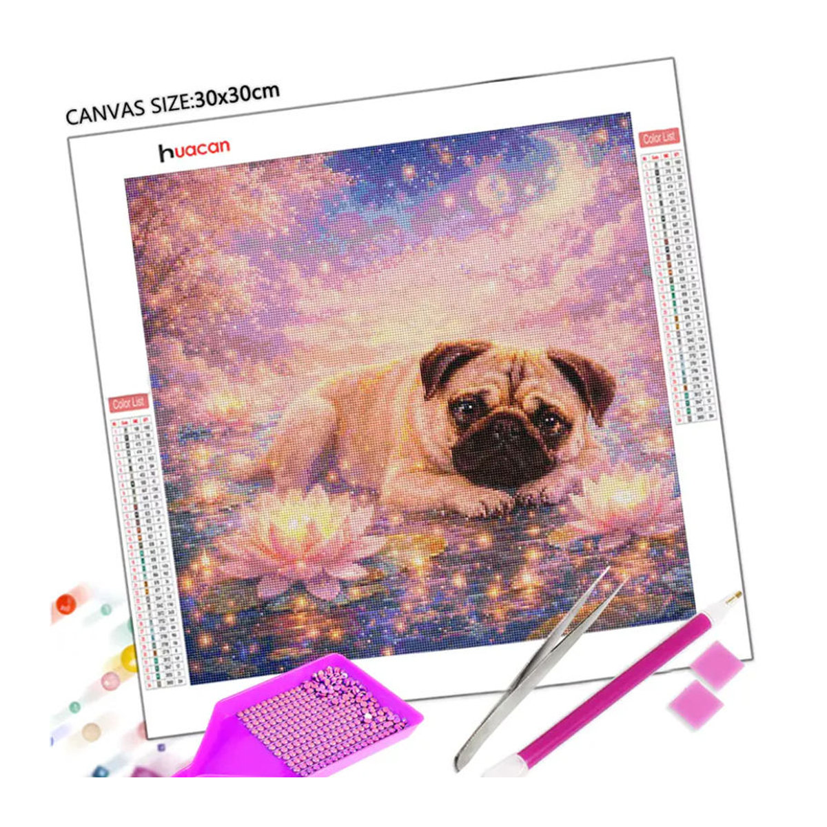 Huacan 5D DIY Diamantmalerei Set Hund und Lotus als mehrfarbiges Mosaik zur Wandmontage für deine Heimdekoration - Bild 2