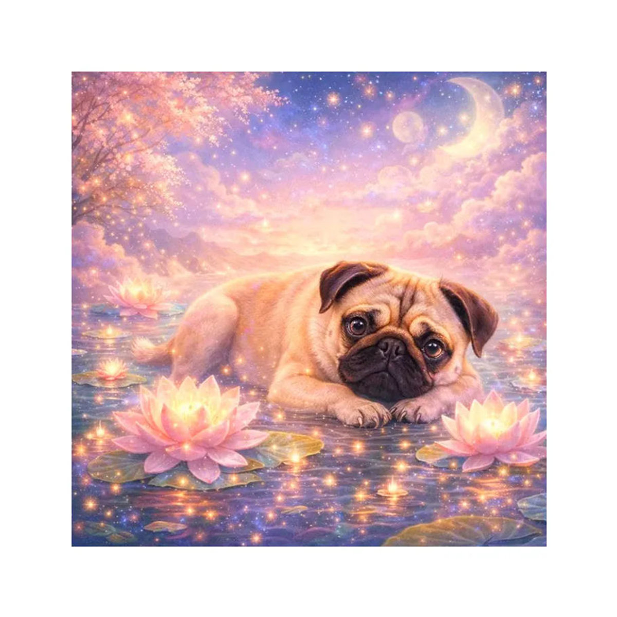 Huacan 5D DIY Diamantmalerei Set Hund und Lotus als mehrfarbiges Mosaik zur Wandmontage für deine Heimdekoration - Bild 4