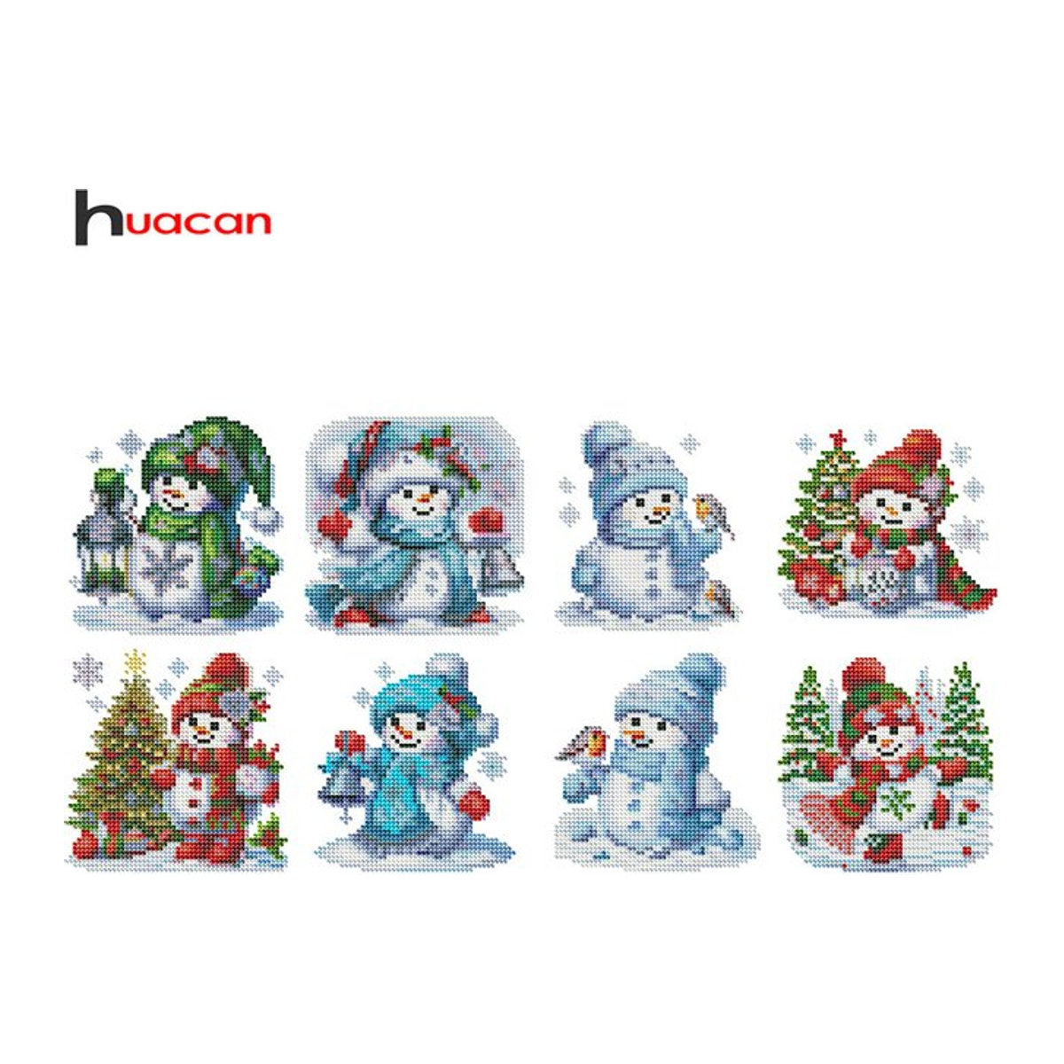 Huacan 8er Set Mini-Diamantgemälde Schneemann 5D DIY runde Diamant-Stickerei Cartoon Winter Weihnachtsgeschenk mehrfarbig - Bild 1