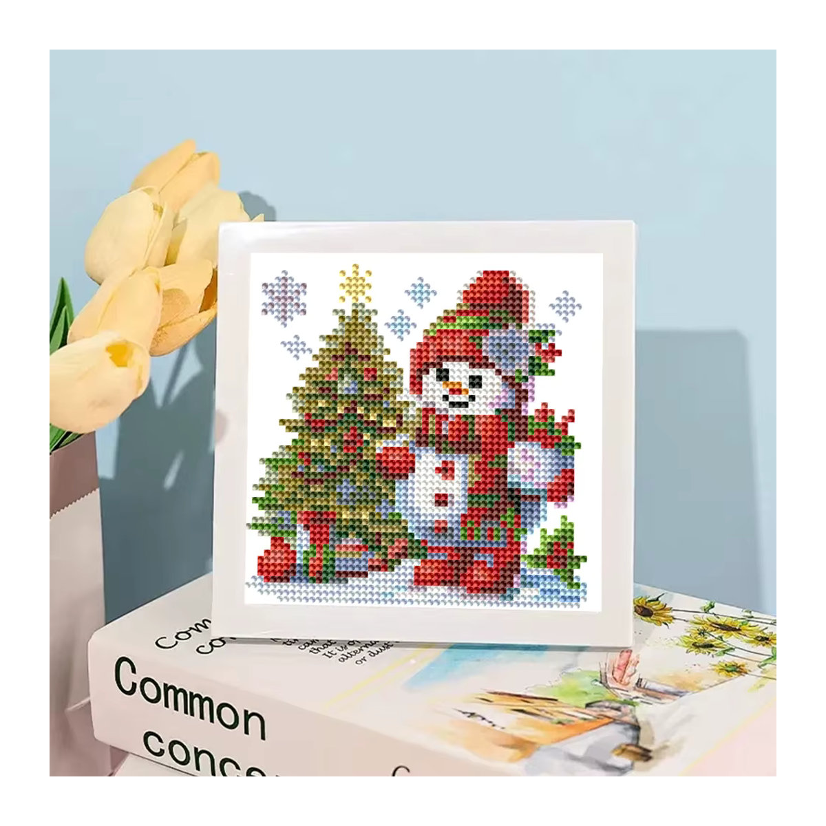Huacan 8er Set Mini-Diamantgemälde Schneemann 5D DIY runde Diamant-Stickerei Cartoon Winter Weihnachtsgeschenk mehrfarbig - Bild 2