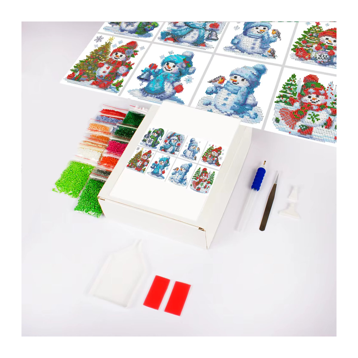 Huacan 8er Set Mini-Diamantgemälde Schneemann 5D DIY runde Diamant-Stickerei Cartoon Winter Weihnachtsgeschenk mehrfarbig - Bild 3