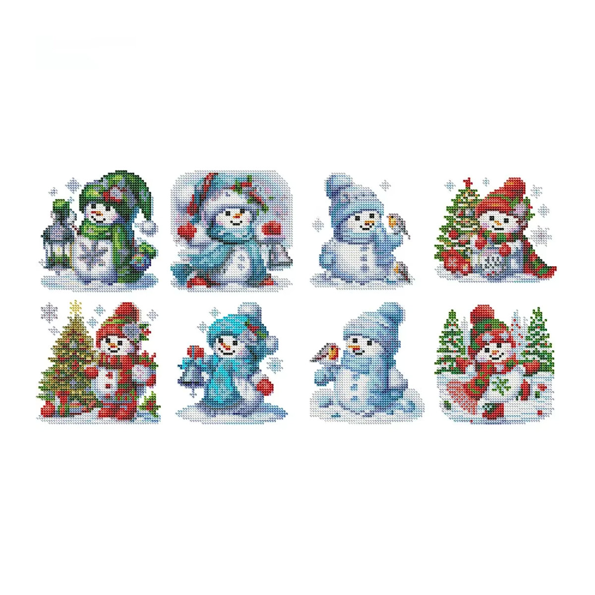 Huacan 8er Set Mini-Diamantgemälde Schneemann 5D DIY runde Diamant-Stickerei Cartoon Winter Weihnachtsgeschenk mehrfarbig - Bild 4