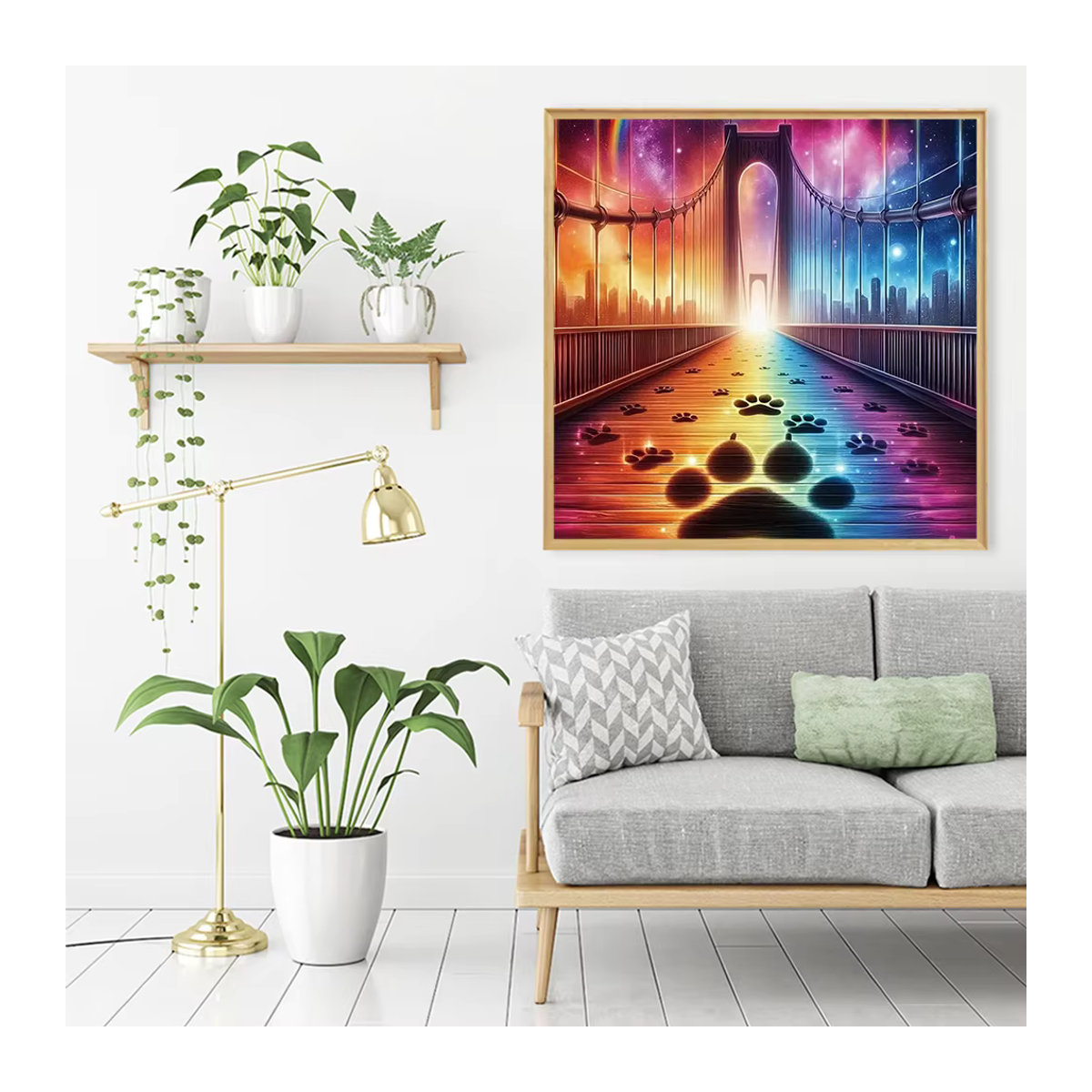 Huacan Diamant-Gemälde mit Brücke und Fantasie-Landschaft als mehrfarbiges Mosaik zur Wandmontage - Bild 3