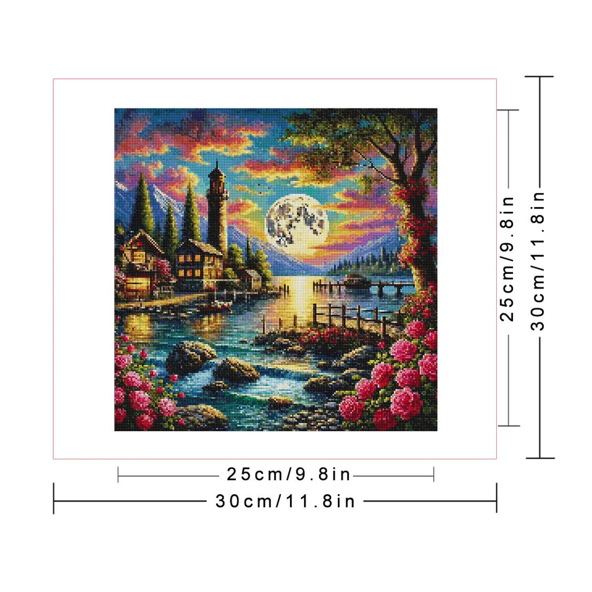 Huacan Diamant-Gemälde mit Rosen, Mond und Landschaft als quadratisches Diamant-Mosaik zur Wandgestaltung - Bild 2