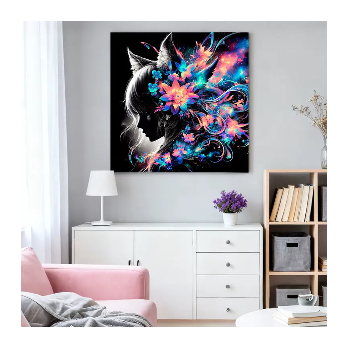 HUACAN Diamant-Malerei DIY-Set Mädchenporträt mit Lilienblumen und Sternenhimmel, mehrfarbig, Wandmontage - Bild 3