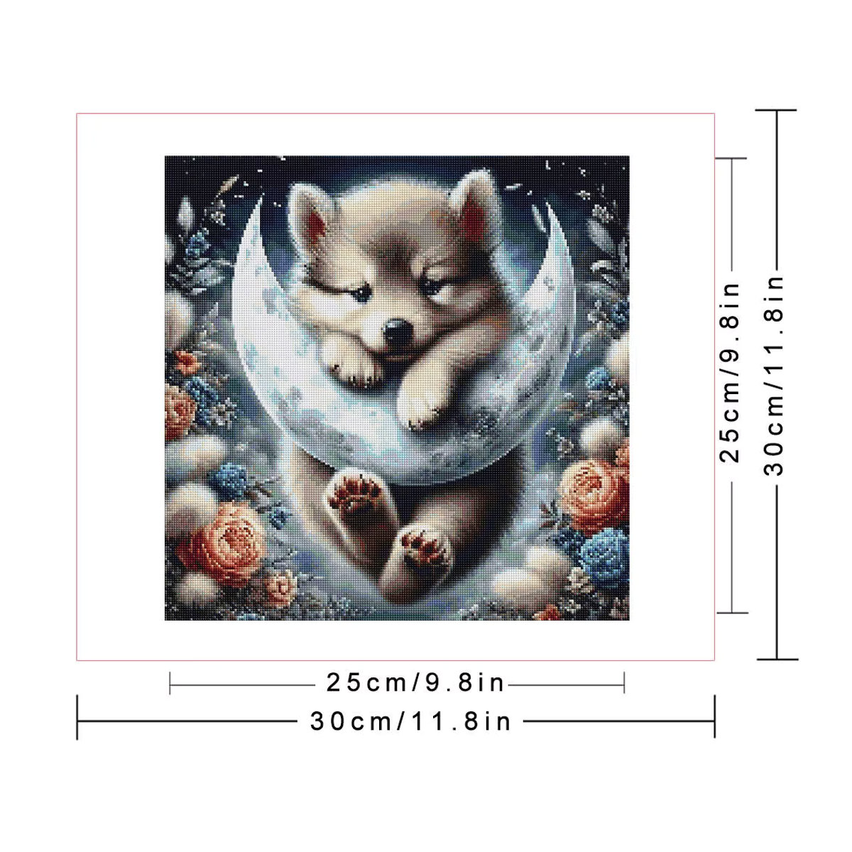 Huacan Diamant-Malerei Hund mit Mond und Blumen als mehrfarbiges Diamant-Mosaik-Kunsthandwerk für dein Zuhause - Bild 2