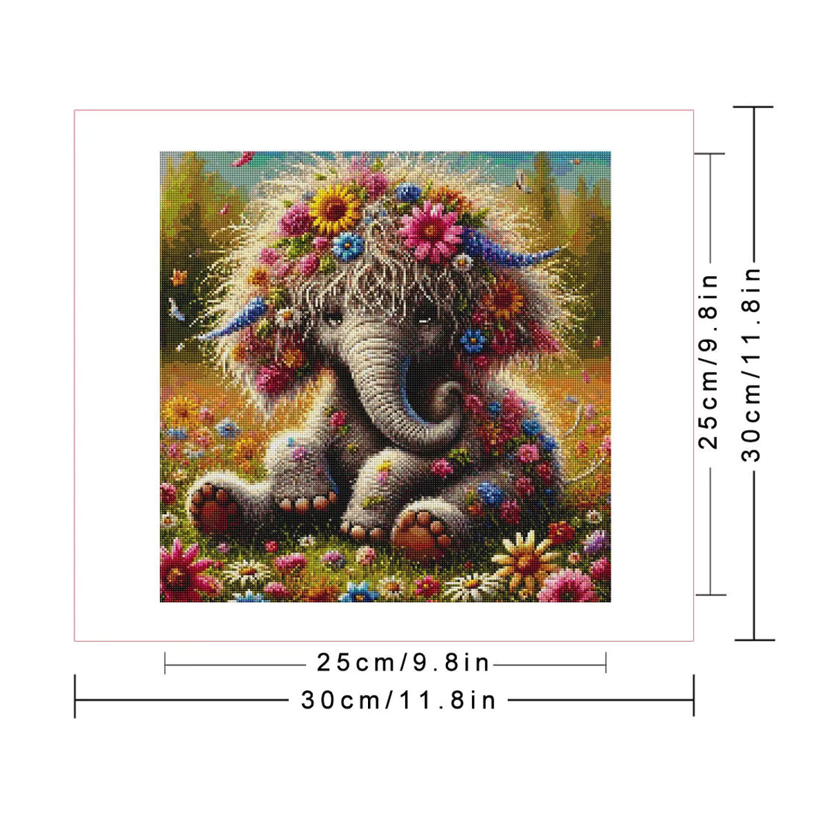 Huacan Diamant-Malerei-Set Elefant mit Blumen und Landschaft als rundes Diamant-Mosaik in Mehrfarbig - Bild 2