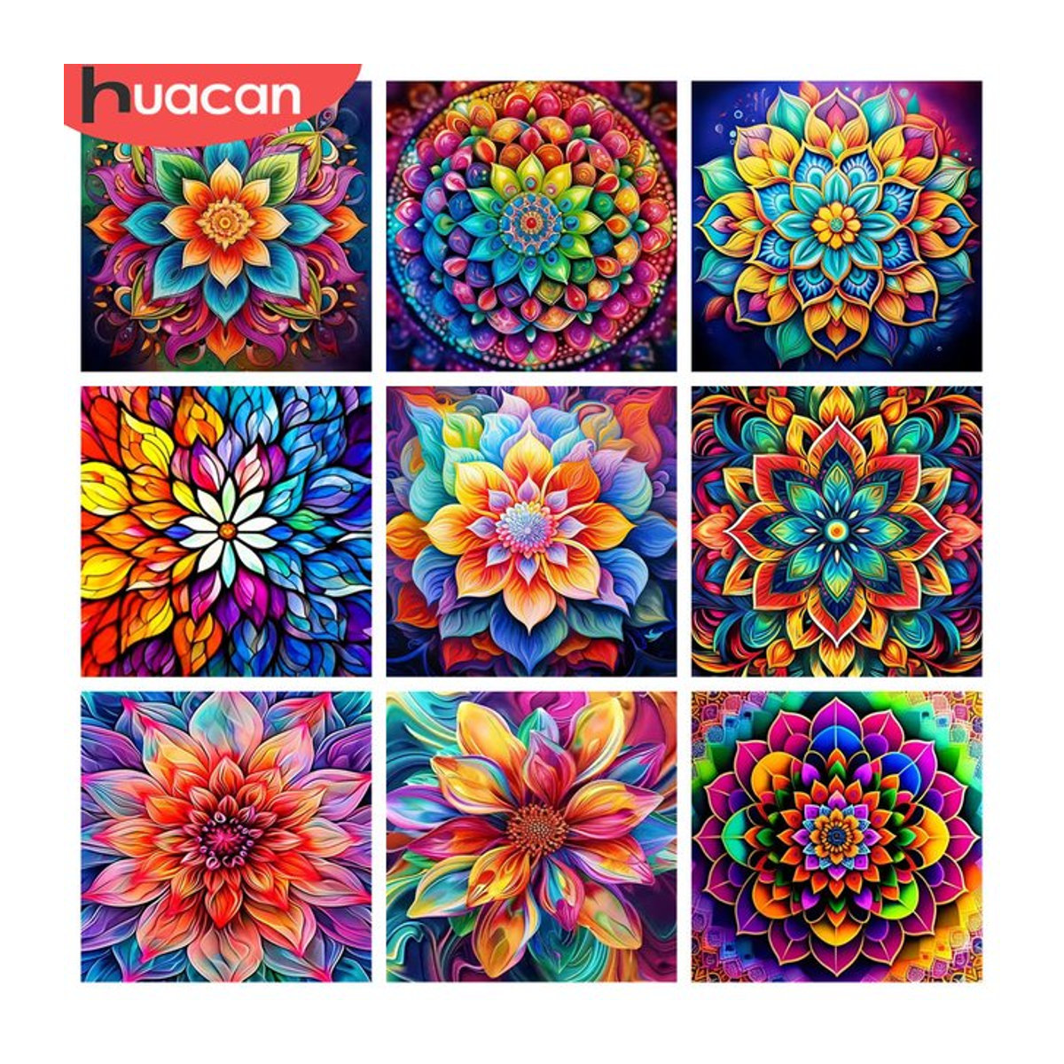 HUACAN Diamant-Malerei-Set Mandala-Blume in Rund, Mehrfarbig, Bohemian Wanddekoration für Erwachsene - Bild 1