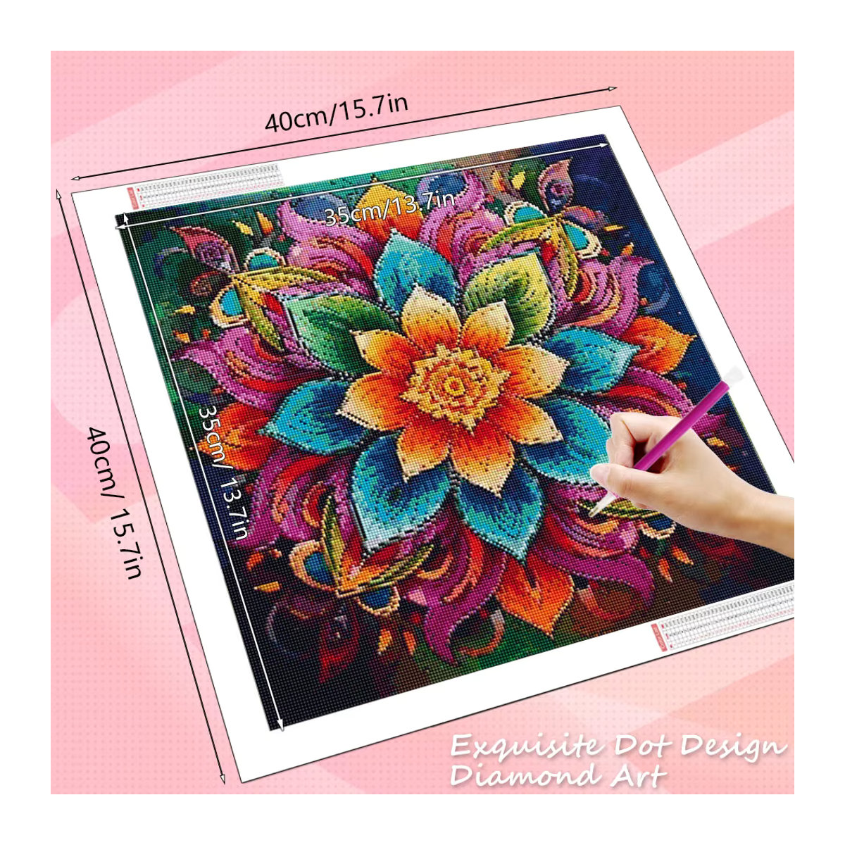 HUACAN Diamant-Malerei-Set Mandala-Blume in Rund, Mehrfarbig, Bohemian Wanddekoration für Erwachsene - Bild 2