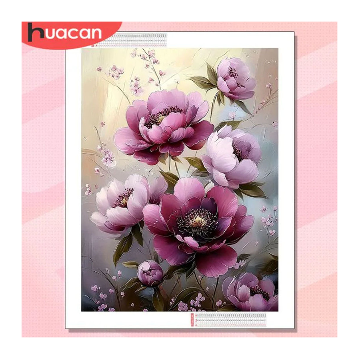 HUACAN Diamant-Malerei-Set Pfingstrosen-Blume in Rosa für Erwachsene, Rundes Mosaik-Kunst-Set zur Wanddekoration - Bild 1