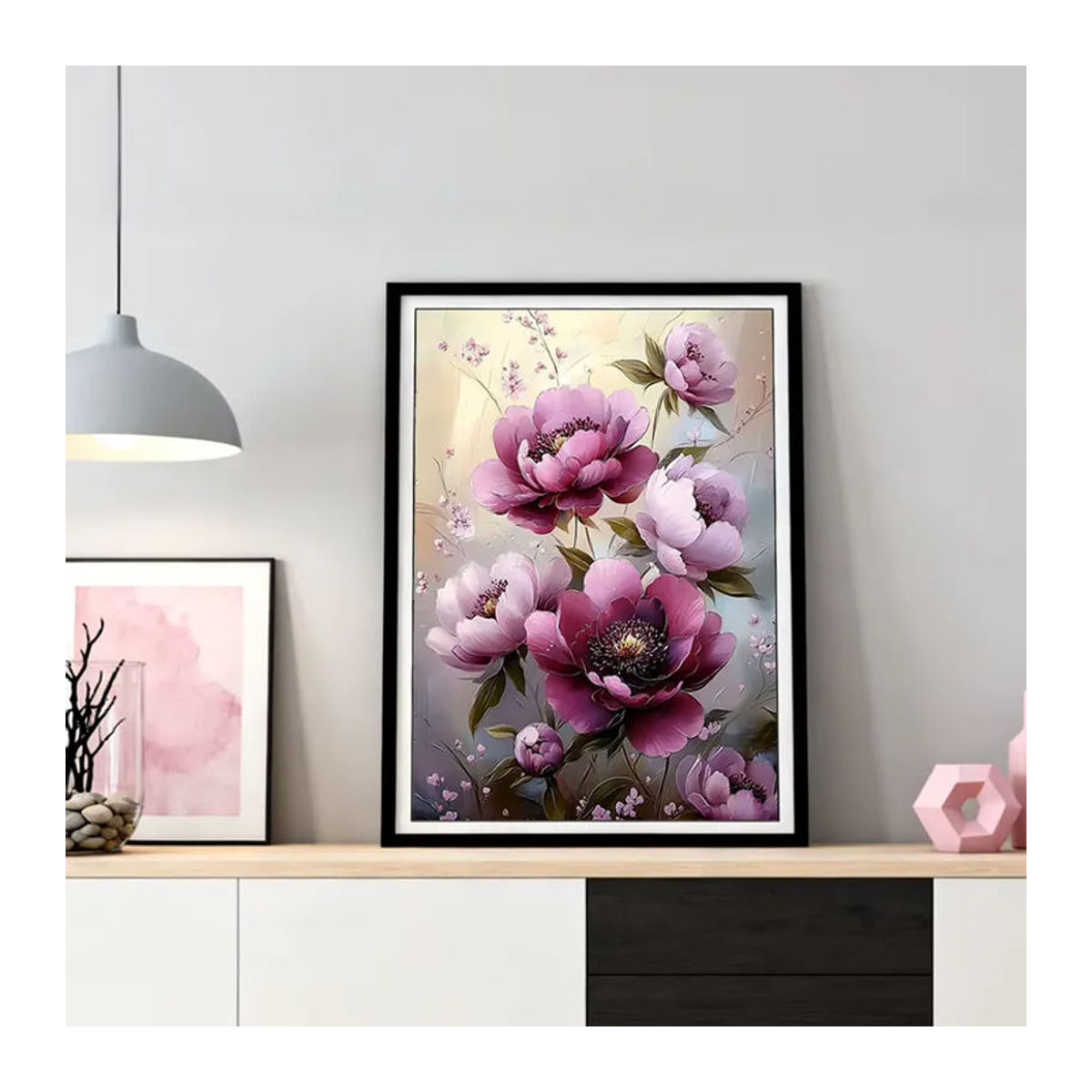 HUACAN Diamant-Malerei-Set Pfingstrosen-Blume in Rosa für Erwachsene, Rundes Mosaik-Kunst-Set zur Wanddekoration - Bild 3