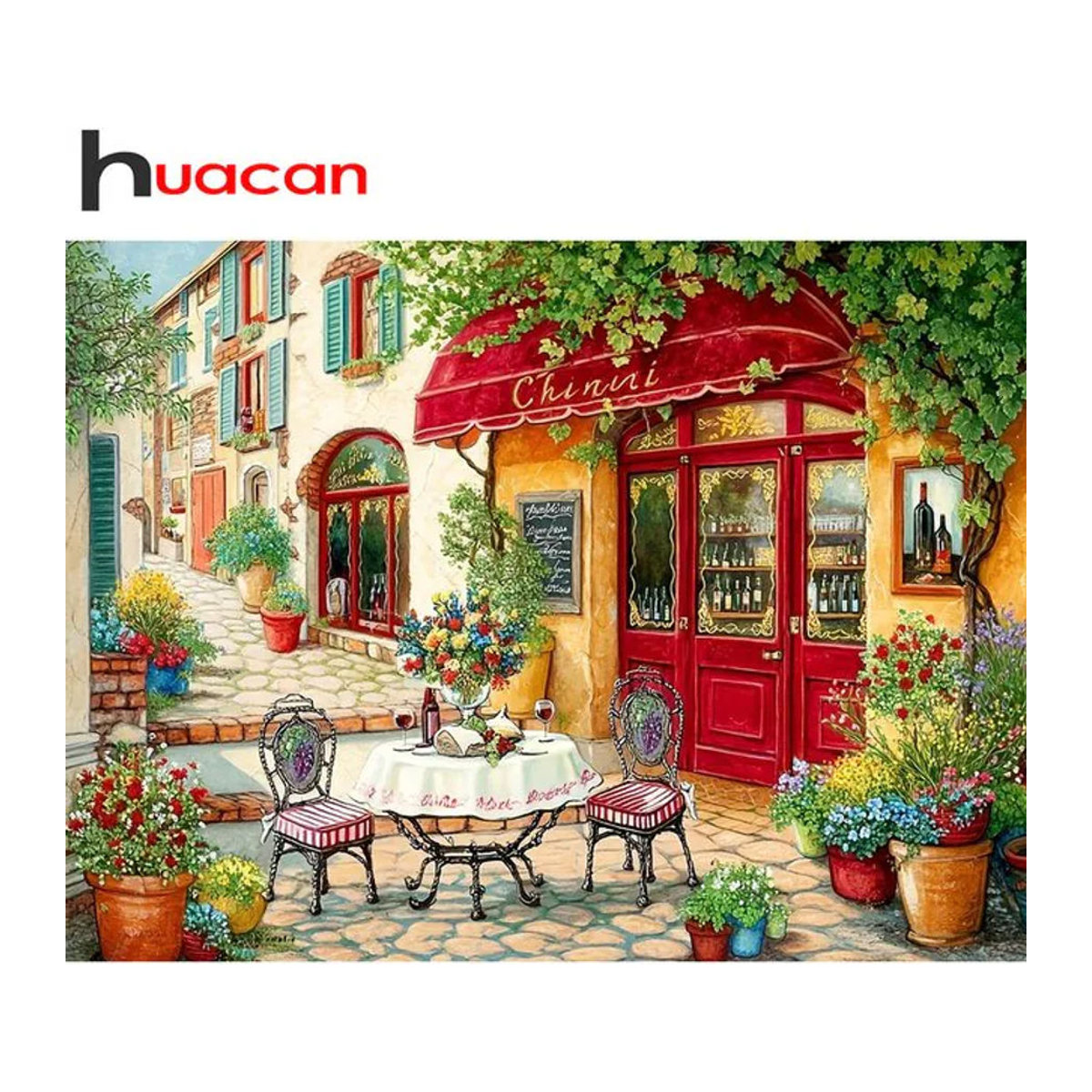 Huacan Diamant-Malerei Stadtstraßen-Landschaft als Mosaik-Kunstwerk in Mehrfarbig mit runden Steinen zur Wandmontage - Bild 1
